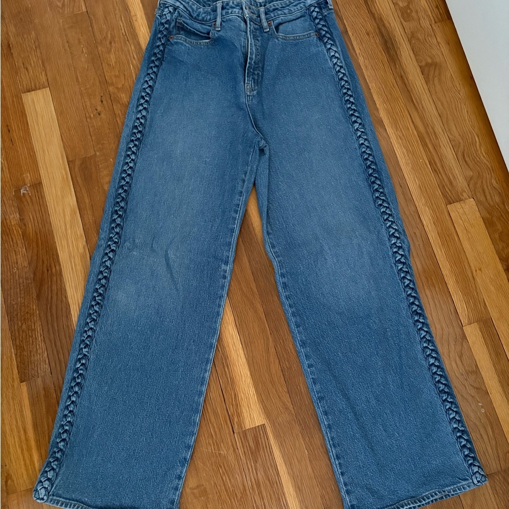 Old Navy Blue Wide-Leg Jeans with Side Braid Detail